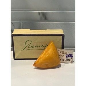 VintageBaltic Amber Butterscotch White Brooch USSR Soviet 1967 NWT